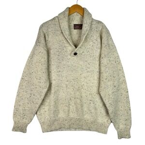 Vintage Fisherman Sweater Shawl Collar Wool Nep Knit Grandpa Core Oatmeal Large